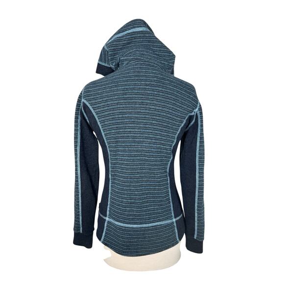 KUHL Chianti Fleece Hooded Full Zip Sweater Jacket Size Small Womens Blue Stripe - Picture 3 of 10